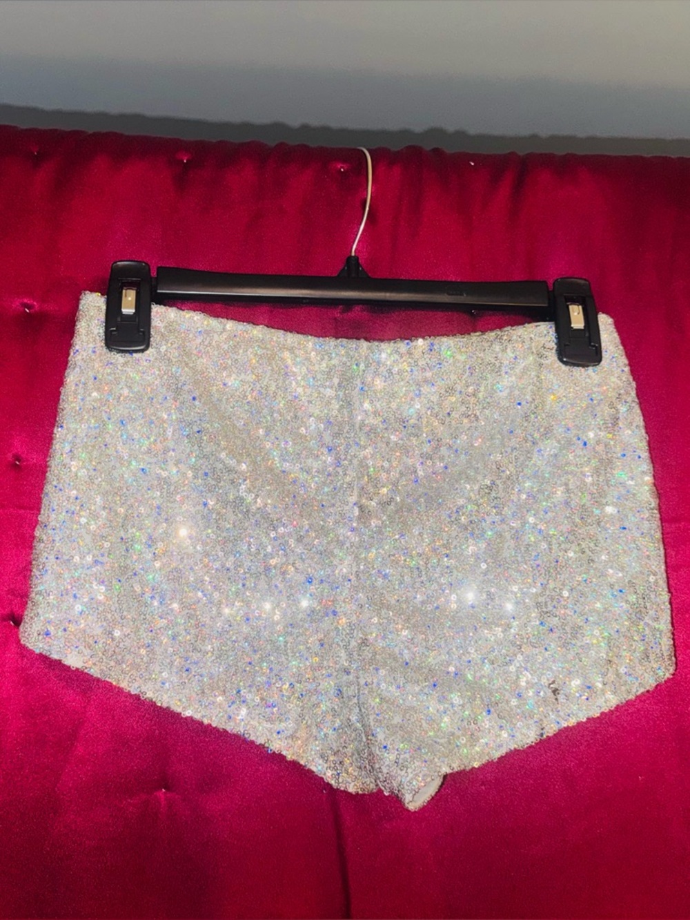 👑 SEXY SIZE SMALL MATERIAL GIRL SILVER SEQUIN BOOTY SHORTS - Picture 4 of 11
